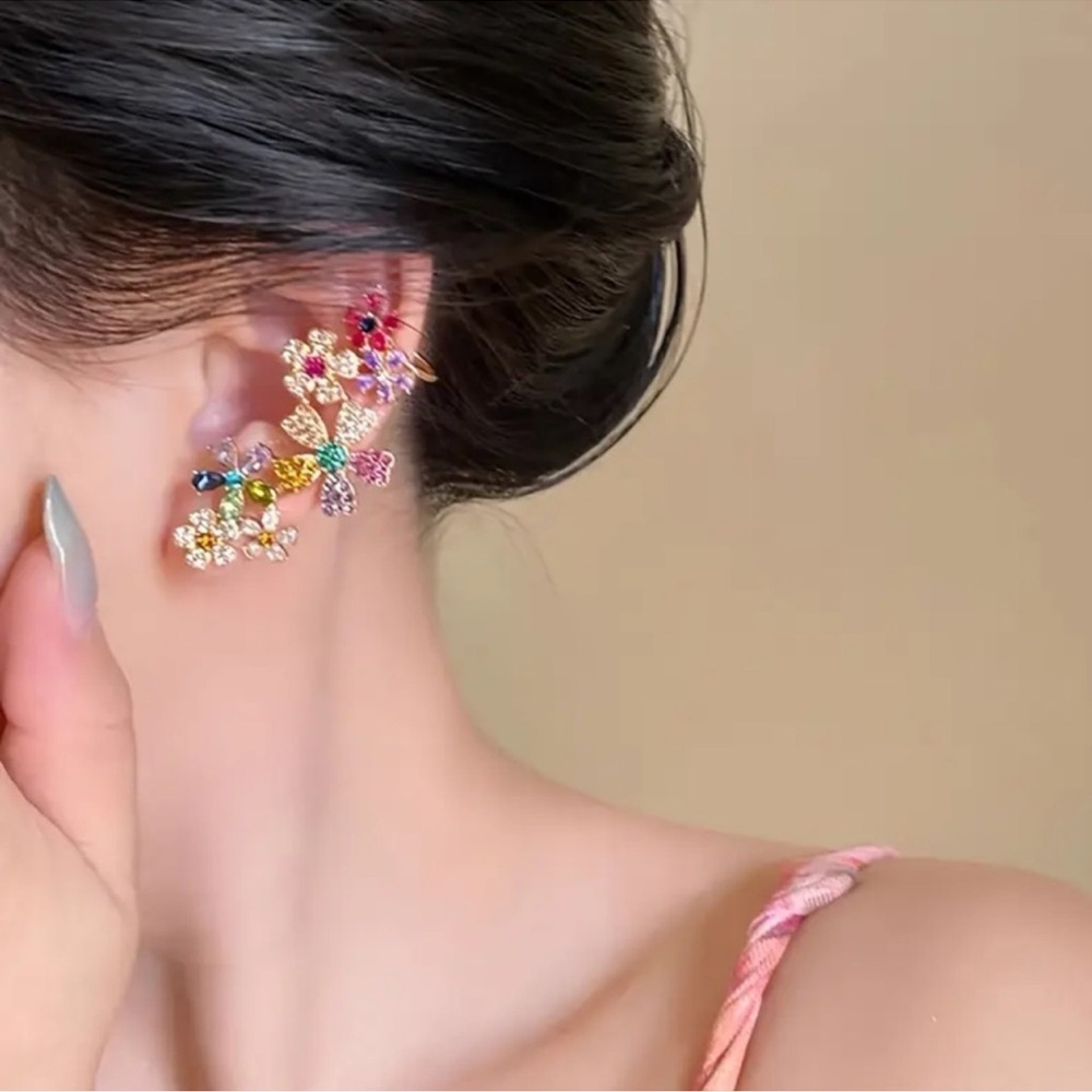 NEW! Luxury Colorful Flower Ear Cuff Earrings Elegant Jewelry Ear Cuff 🌸 B1-67 - Picture 6 of 7